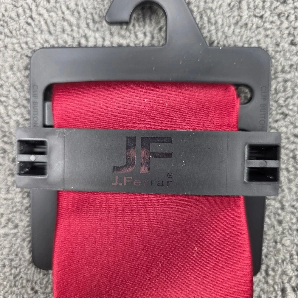 J.Ferrar Tie Bar Set Mens Burgundy Red Satin Modern Microfiber Necktie 2.75